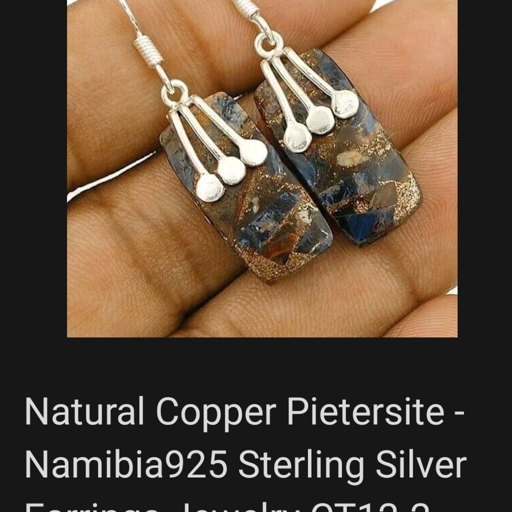 NATURAL PIETERSITE STERLING SILVER 925 EARRINGS Artisan Made - Picture 3 of 7